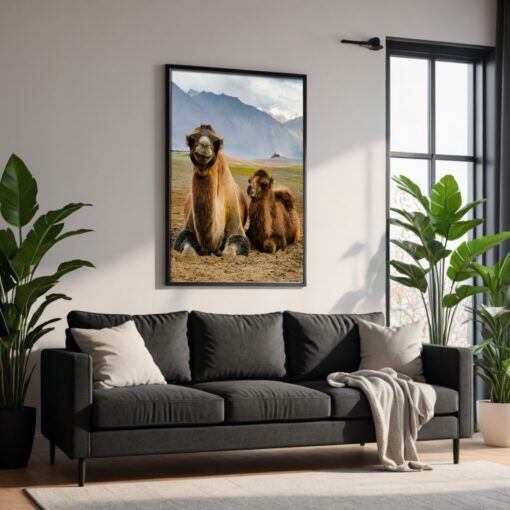 Joyful Moments: Mother and Child Bactrian Camel Framed Poster - Image 8