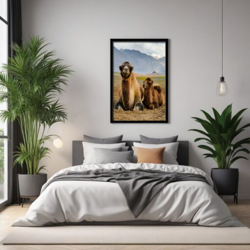 Joyful Moments: Mother and Child Bactrian Camel Framed Poster - Image 5