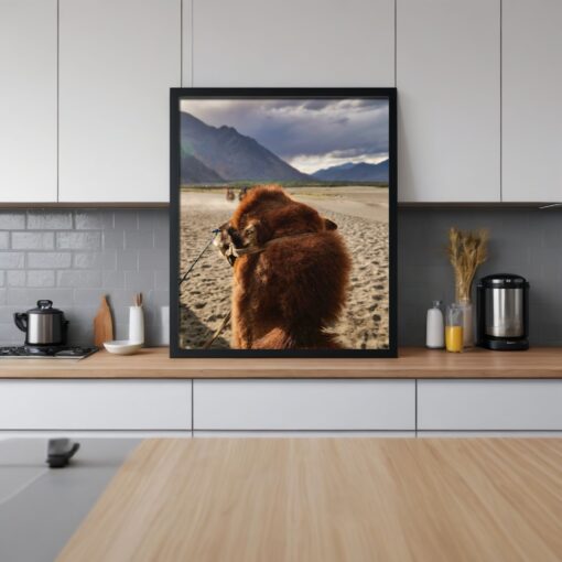 Discover Ladakh's Majesty: Bactrian Camel Framed Poster in Hunder's Sand Dunes - Image 7