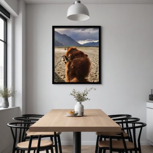Discover Ladakh's Majesty: Bactrian Camel Framed Poster in Hunder's Sand Dunes - Image 3