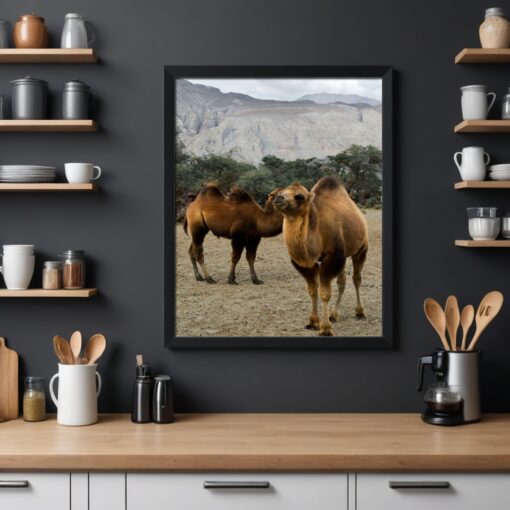 Discover Ladakh's Beauty: Bactrian Camels in Hunder Sand Dunes Framed Poster - Image 4