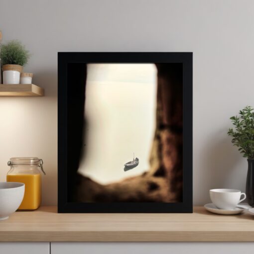 Tranquil Varanasi: Fisherman on the Ganga River Framed Poster - Image 8