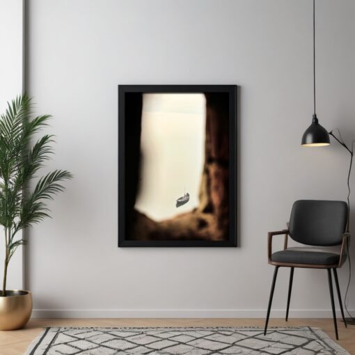Tranquil Varanasi: Fisherman on the Ganga River Framed Poster - Image 5