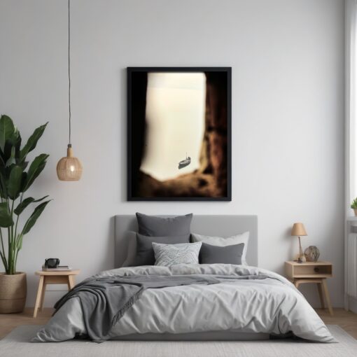 Tranquil Varanasi: Fisherman on the Ganga River Framed Poster - Image 7