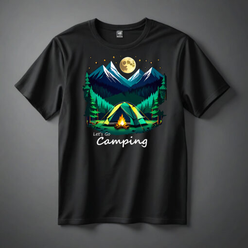 Let's Go Camping' Unisex Supima Cotton Tee in Black