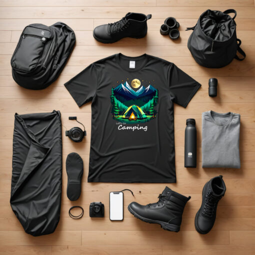 Let's Go Camping' Unisex Supima Cotton Tee in Black - Image 2