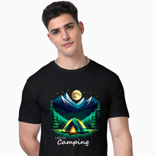 Let's Go Camping' Unisex Supima Cotton Tee in Black - Image 3