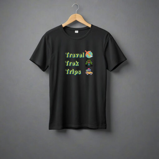 Explore in Style: 'Travel Trek Trips' Unisex Black Standard Cotton Tee